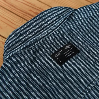 Z759 Erkekler Çizgili Gömlek Bahar Moda Basit Iş Rahat Uzun Kollu Göğüs Cebi Temel Klasik Bluz Japonya Tarzı Günlük Üst 3