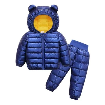 Çocuklar Ceketler + Pantolon Setleri 2 adet Kış Sonbahar Erkek kapüşonlu ceket Sıcak Pantolon Kız Ceket Yürüyor Bebek Giysileri Takım Elbise Çocuk Kostüm