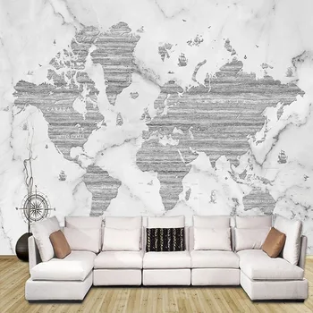 Özel Duvar Kağıdı 3D Stereo Dünya Haritası Beyaz Mermer Fresk Oturma Odası Çalışma Yaratıcı Sanat Arka Plan duvar Dekoru Papel Duvar 1