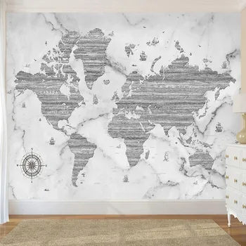 Özel Duvar Kağıdı 3D Stereo Dünya Haritası Beyaz Mermer Fresk Oturma Odası Çalışma Yaratıcı Sanat Arka Plan duvar Dekoru Papel Duvar 3