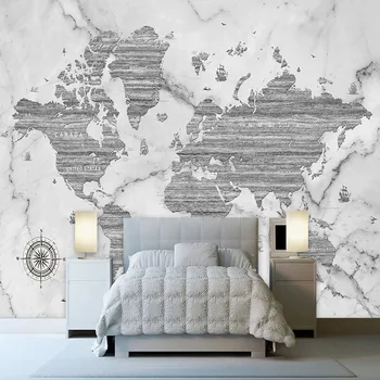 Özel Duvar Kağıdı 3D Stereo Dünya Haritası Beyaz Mermer Fresk Oturma Odası Çalışma Yaratıcı Sanat Arka Plan duvar Dekoru Papel Duvar 4
