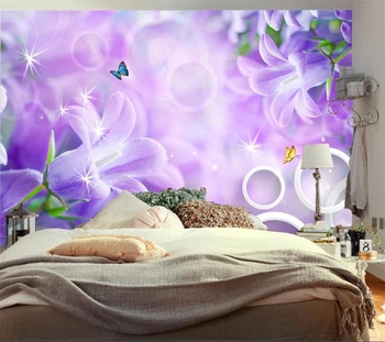 Özel duvar kağıdı fantezi leylak çiçek 3D daire kelebek yansıma duvar oturma odası yatak odası arka plan duvar dekorasyonu обои