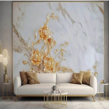 Özel Modern ışık lüks sanat altın çiçekler duvar arka plan duvar yatak odası çalışma Papel De Parede ev dekor fresk Tapety